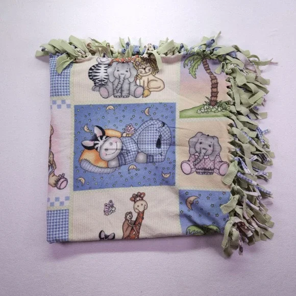 Safari Jungle Zoo Animals Blanket 45x42" Fleece Baby Unisex Crib Lap Cute - Picture 2 of 8